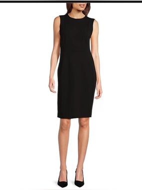 Calvin Klein Sleeveless Seam Front Scuba Crepe Crew Neck Sheath Black Dress NWOT